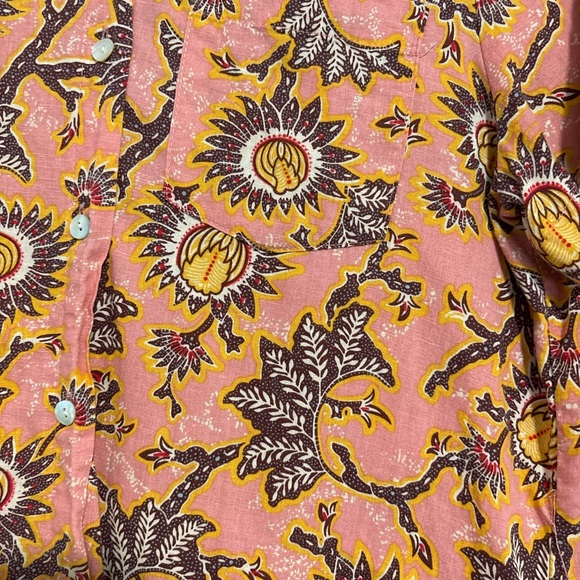 C&C California Linen Rayon Floral Button Short‎ Sleeve Down Shirt Size Small - Picture 2 of 5